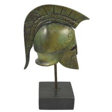 Load image into Gallery viewer, Bronze miniature Helmet with Owl carvings on marble base - Goddess Athena symbol
