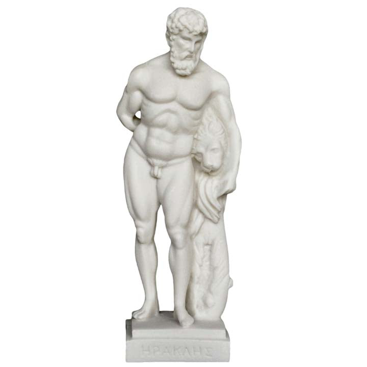 Heracles and Nemean Lion Hercules Alabaster statue - Ancient Greek Hero Demigod
