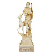 Load image into Gallery viewer, Artemis Goddess of Hunt Alabaster aged small Statue - Diana Mistress of Animals
