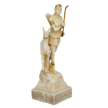 Load image into Gallery viewer, Artemis Goddess of Hunt Alabaster aged small Statue - Diana Mistress of Animals
