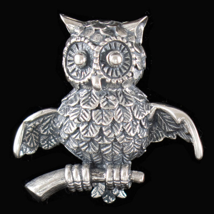 Owl Of Wisdom Silver Brooch Pin - Goddess Athena Symbol - Ancient Greece