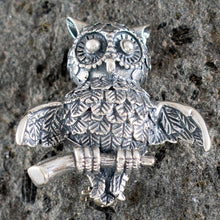 Load image into Gallery viewer, Owl Of Wisdom Silver Brooch Pin - Goddess Athena Symbol - Ancient Greece
