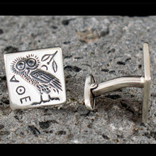 Load image into Gallery viewer, Owl of Athens the wise Cufflinks - Sterling Silver - Goddess Athena symbol
