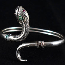 Load image into Gallery viewer, Minoan Snake Silver Bracelet With Ruby &amp; Emerald - Ancient Crete
