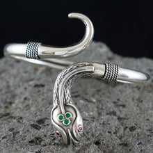 Load image into Gallery viewer, Minoan Snake Silver Bracelet With Ruby &amp; Emerald - Ancient Crete
