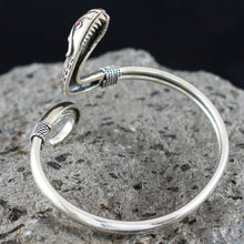 Load image into Gallery viewer, Minoan Snake Silver Bracelet With Ruby &amp; Emerald - Ancient Crete
