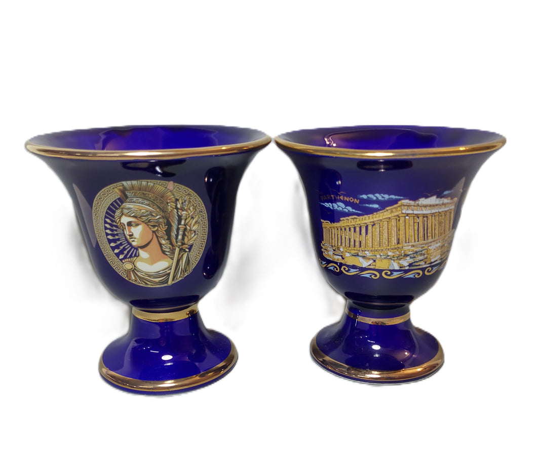 Goddess Athena and Parthenon Design 2 cup set Pythagorean Cup color blue