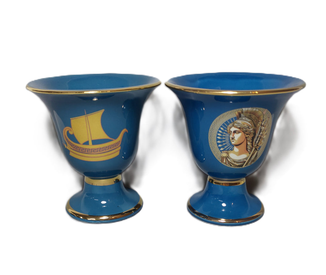 Pythagorean Cup set with Goddess Athena and ancient Greek ship Design 2 cups color petrol