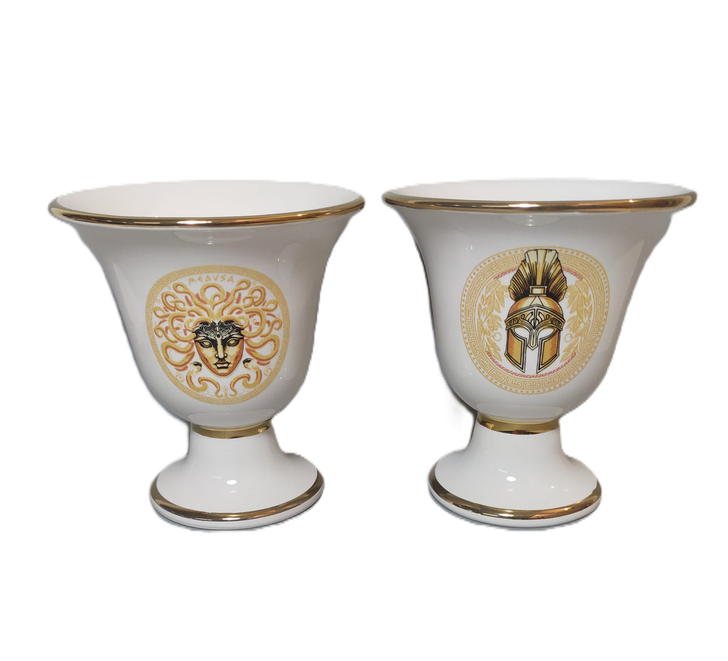Medusa and Helmet Design Pythagorean 2 cups high quality set Pythagoras white