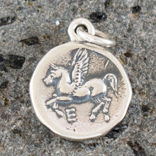 Load image into Gallery viewer, Goddess Aphrodite and Mythical Winged Horse Flying Pegasus small silver pendant
