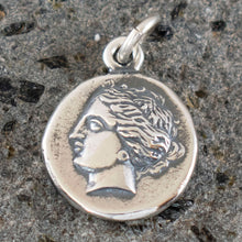 Load image into Gallery viewer, Goddess Aphrodite and Mythical Winged Horse Flying Pegasus small silver pendant
