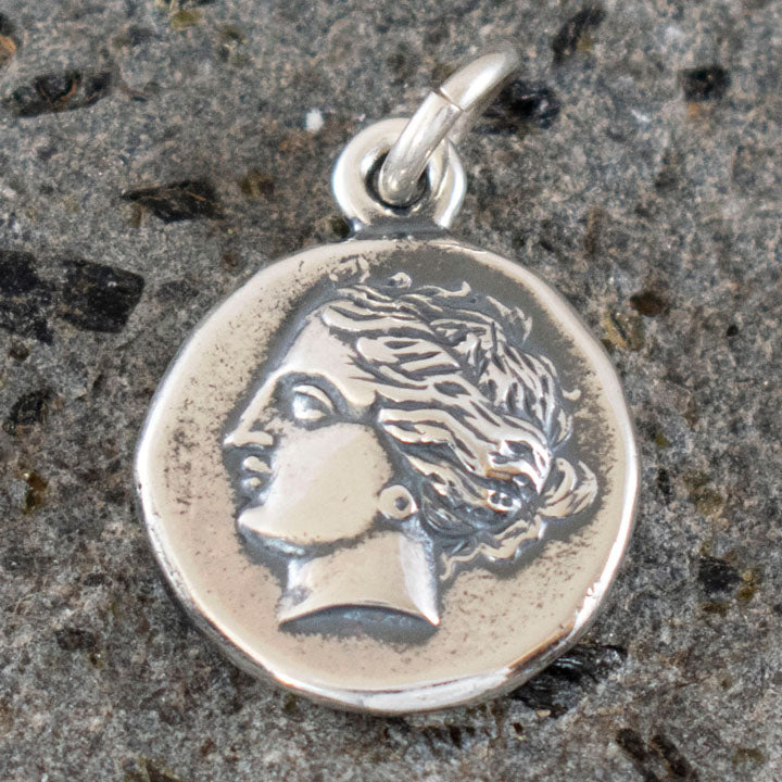 Goddess Aphrodite and Mythical Winged Horse Flying Pegasus small silver pendant