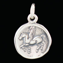 Load image into Gallery viewer, Goddess Aphrodite and Mythical Winged Horse Flying Pegasus small silver pendant
