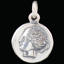 Load image into Gallery viewer, Goddess Aphrodite and Mythical Winged Horse Flying Pegasus small silver pendant
