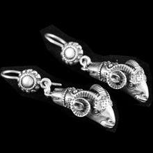 Load image into Gallery viewer, Ram&#39;s Head Large Silver Earrings - Nobility - Ancient Greece
