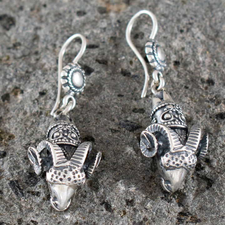 Ram's Head Large Silver Earrings - Nobility - Ancient Greece