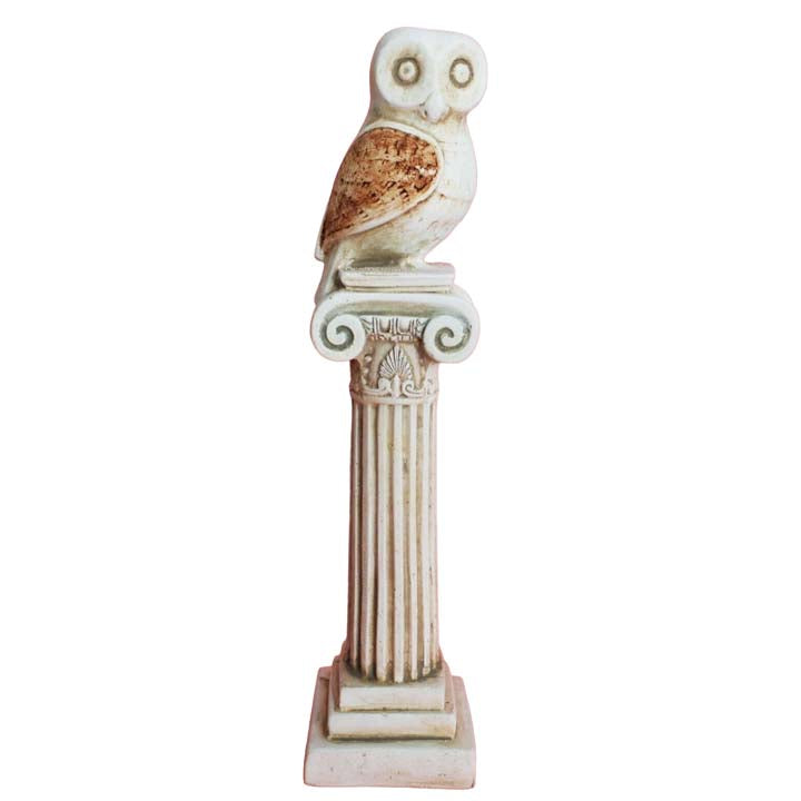 Owl of Athens on Ionic Column statue sculpture - Goddess Athena Symbol of Wisdom