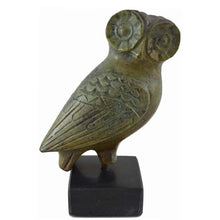 Load image into Gallery viewer, Owl of Athens small bronze sculpture on Marble Base - Goddess Athena symbol
