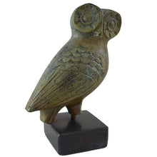 Load image into Gallery viewer, Owl of Athens small bronze sculpture on Marble Base - Goddess Athena symbol
