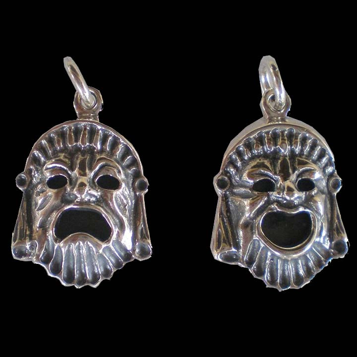 Comedy & Tragedy Ancient Greek Theater Silver Masks Pendants