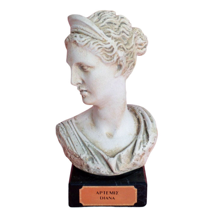 Artemis Goddess of Hunt small statue on marble base - Diana Mistress of Animals