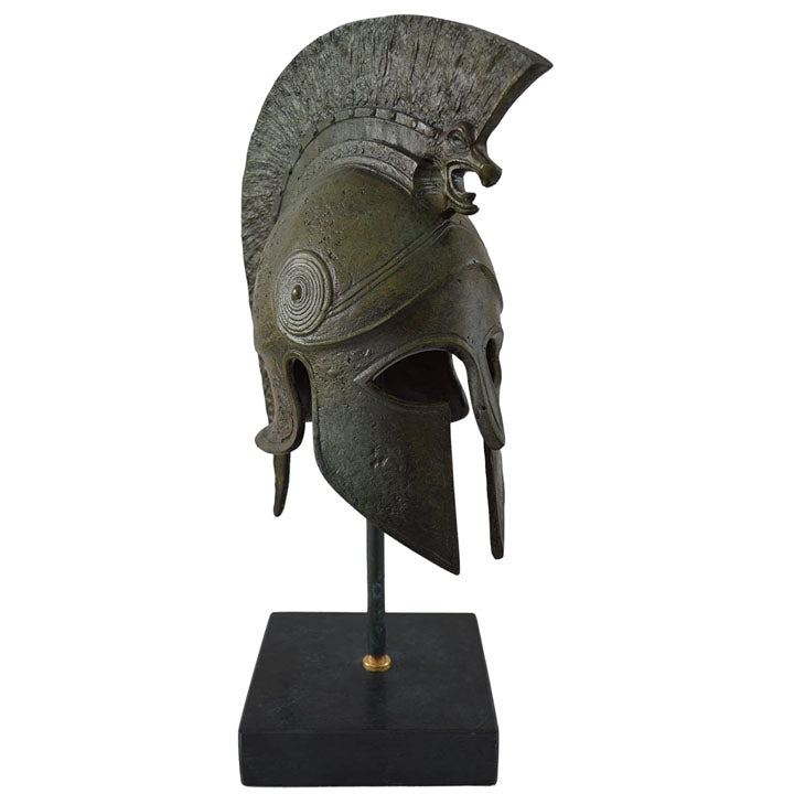 Corinthian Bronze Helmet with Griffin Design on marble base