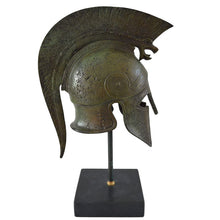 Load image into Gallery viewer, Corinthian Bronze Helmet with Griffin Design on marble base
