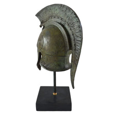 Load image into Gallery viewer, Corinthian Bronze Helmet with Griffin Design on marble base

