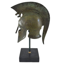 Load image into Gallery viewer, Corinthian Bronze Helmet with Griffin Design on marble base

