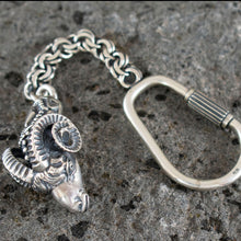 Load image into Gallery viewer, Ram&#39;s Head Sterling Silver Keychain - Nobility - Ancient Greece
