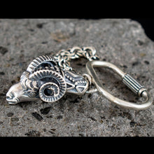 Load image into Gallery viewer, Ram&#39;s Head Sterling Silver Keychain - Nobility - Ancient Greece
