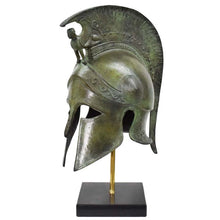 Load image into Gallery viewer, Corinthian pure bronze helmet with Sphinx - Marble base - Hoplite soldier infantry
