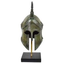 Load image into Gallery viewer, Corinthian pure bronze helmet with Sphinx - Marble base - Hoplite soldier infantry
