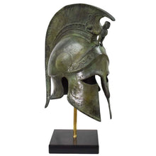 Load image into Gallery viewer, Corinthian pure bronze helmet with Sphinx - Marble base - Hoplite soldier infantry
