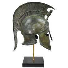 Load image into Gallery viewer, Corinthian pure bronze helmet with Sphinx - Marble base - Hoplite soldier infantry
