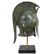 Load image into Gallery viewer, Corinthian pure bronze helmet with Sphinx - Marble base - Hoplite soldier infantry
