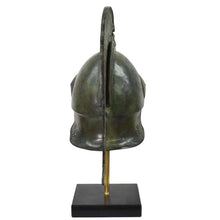 Load image into Gallery viewer, Corinthian pure bronze helmet with Sphinx - Marble base - Hoplite soldier infantry
