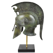 Load image into Gallery viewer, Corinthian pure bronze helmet with Sphinx - Marble base - Hoplite soldier infantry
