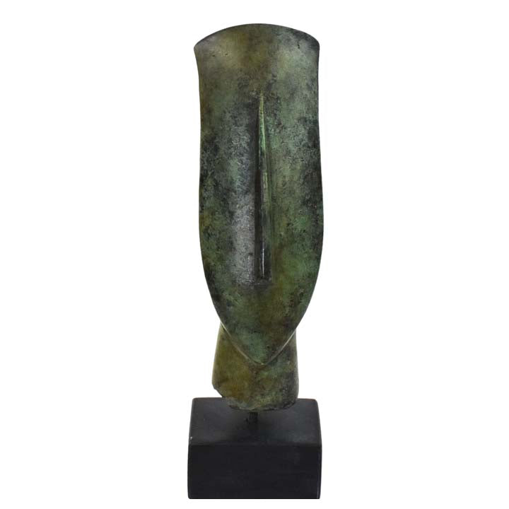 Cycladic Bronze Head on marble base - Ancient Greek Abstract Art statue