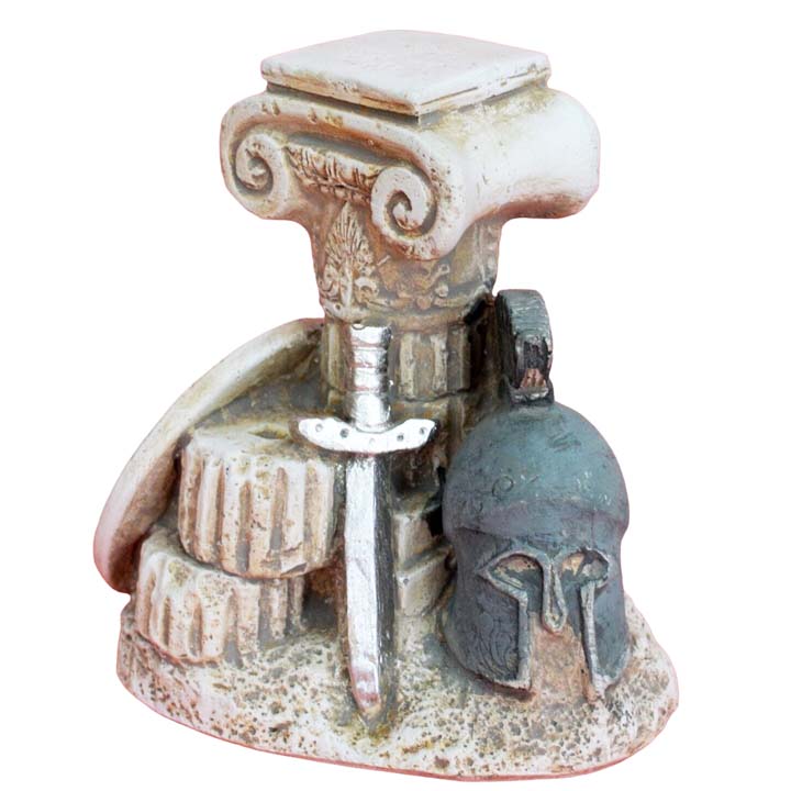 Trojan war weapons on column mini sculpture - Ancient Greek Warriors Troy battle