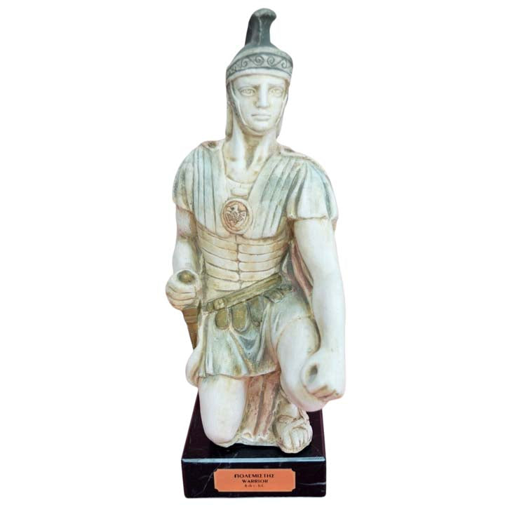 Ancient Greek Warrior small statue on marble base - Homer iliad Trojan War battle