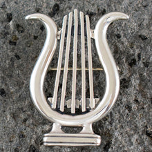 Load image into Gallery viewer, Lyre - Harp Silver Brooch Pin - God of Music Apollo
