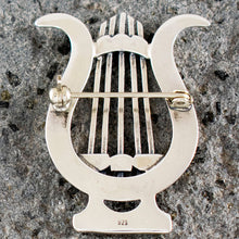 Load image into Gallery viewer, Lyre - Harp Silver Brooch Pin - God of Music Apollo
