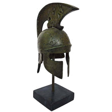 Load image into Gallery viewer, Athenian pure bronze mini helmet on marble base with legendary griffin carvings
