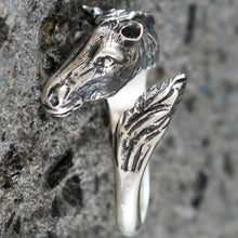 Load image into Gallery viewer, Horse Head Silver Ring - Size Between Us 7 to 9 - Symbol of Wealth
