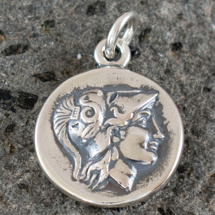 Helmetted Goddess Athena & Nike Small Silver Pendant - Alexander the Great Stater