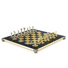 Load image into Gallery viewer, Classic Metal Staunton Chess Set - Brass Nickel Pawns - Blue chess Board
