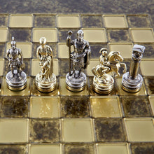 Load image into Gallery viewer, Greek Roman Army Chess Set - Brass Nickel Pawns - Brown chess Board
