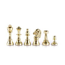 Load image into Gallery viewer, Classic Metal Staunton Chess Set - Brass Nickel Pawns - Gold Black chess Board
