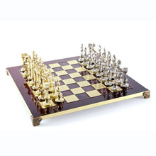 Load image into Gallery viewer, Renaissance Chess Set - Brass Nickel Pawns - Red chess Board
